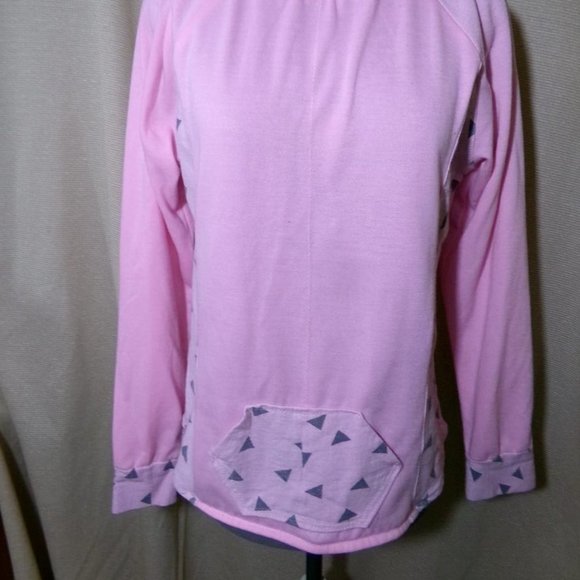 Triangle graphic print Fleece Sweatshirt S Pink Gray crew neck Soft lightweight - Picture 6 of 11